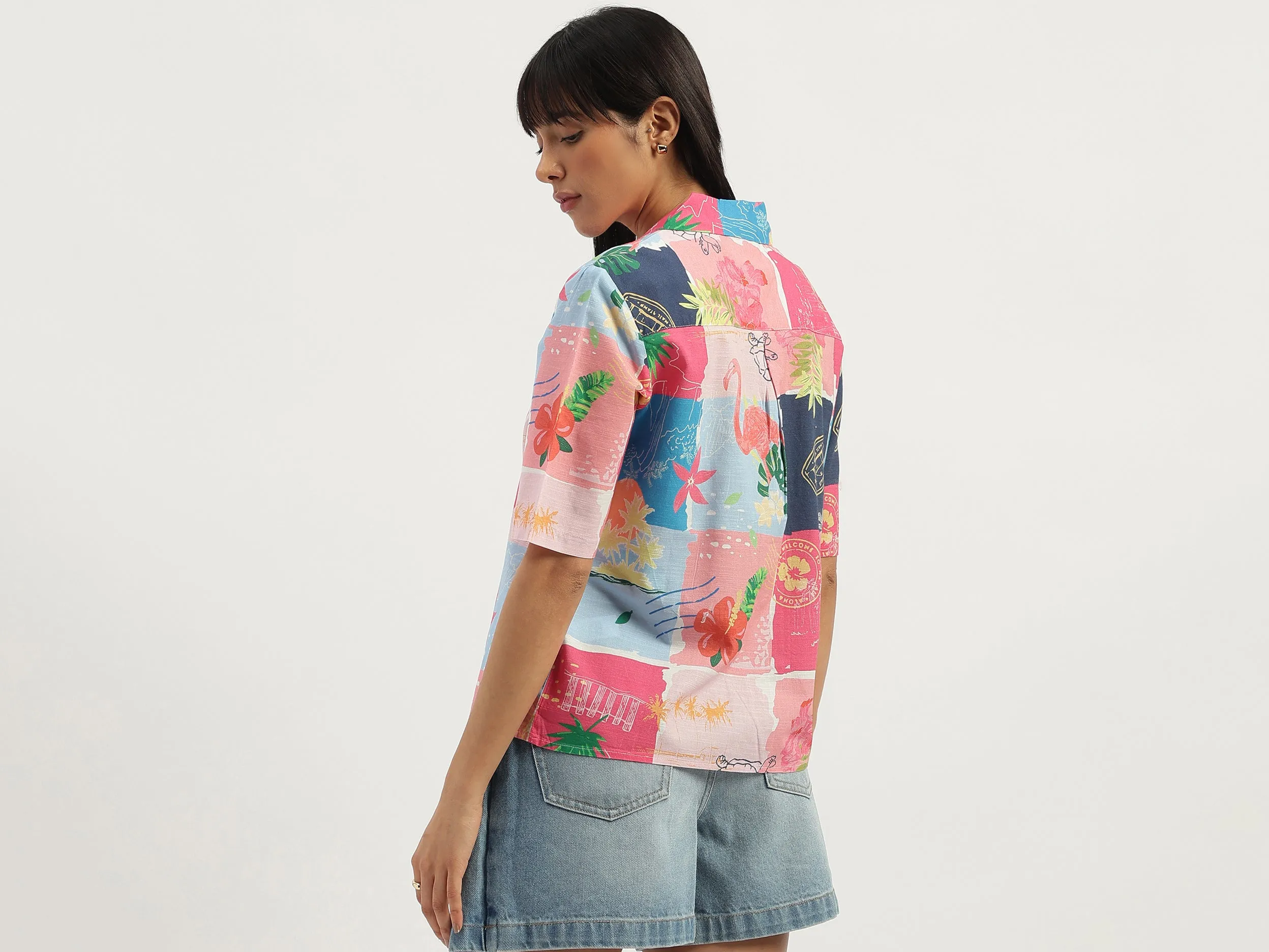 Resort Collar Scarf Print Shirt