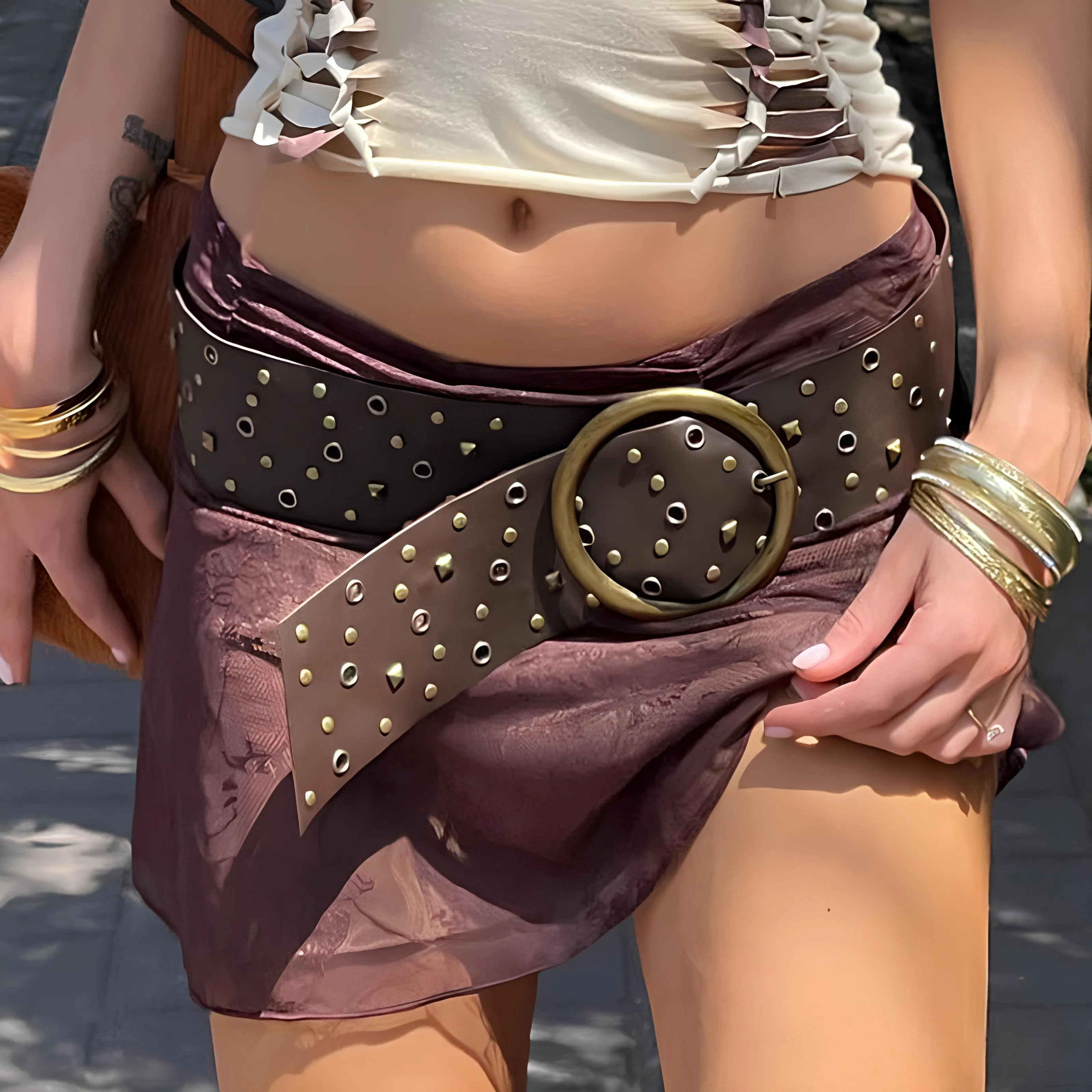 Retro Revival Brown PU Belt with Oversized Buckle