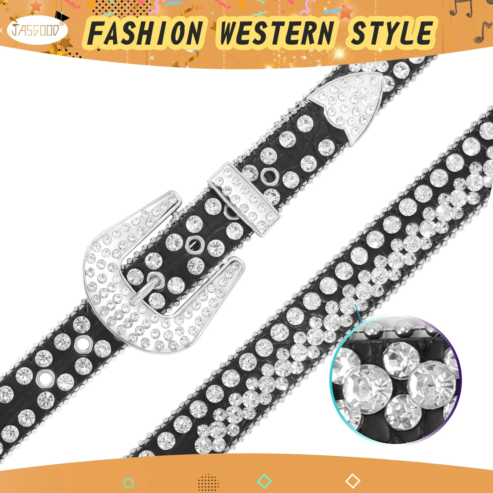 Rhinestone Belt for Men Women Western Cowboy Cowgirl Bling Studded Leather Belt for Jeans Pants