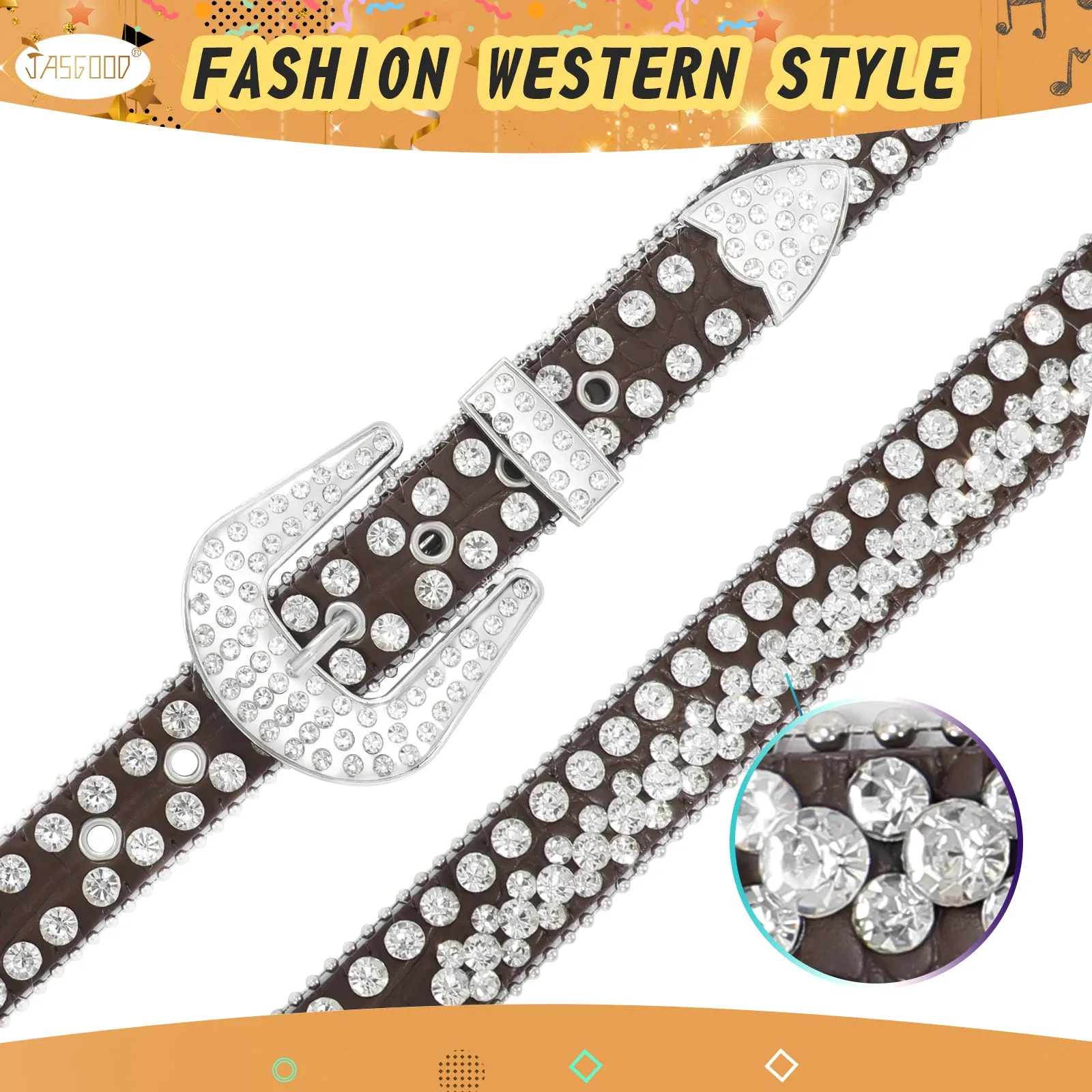 Rhinestone Belt for Men Women Western Cowboy Cowgirl Bling Studded Leather Belt for Jeans Pants