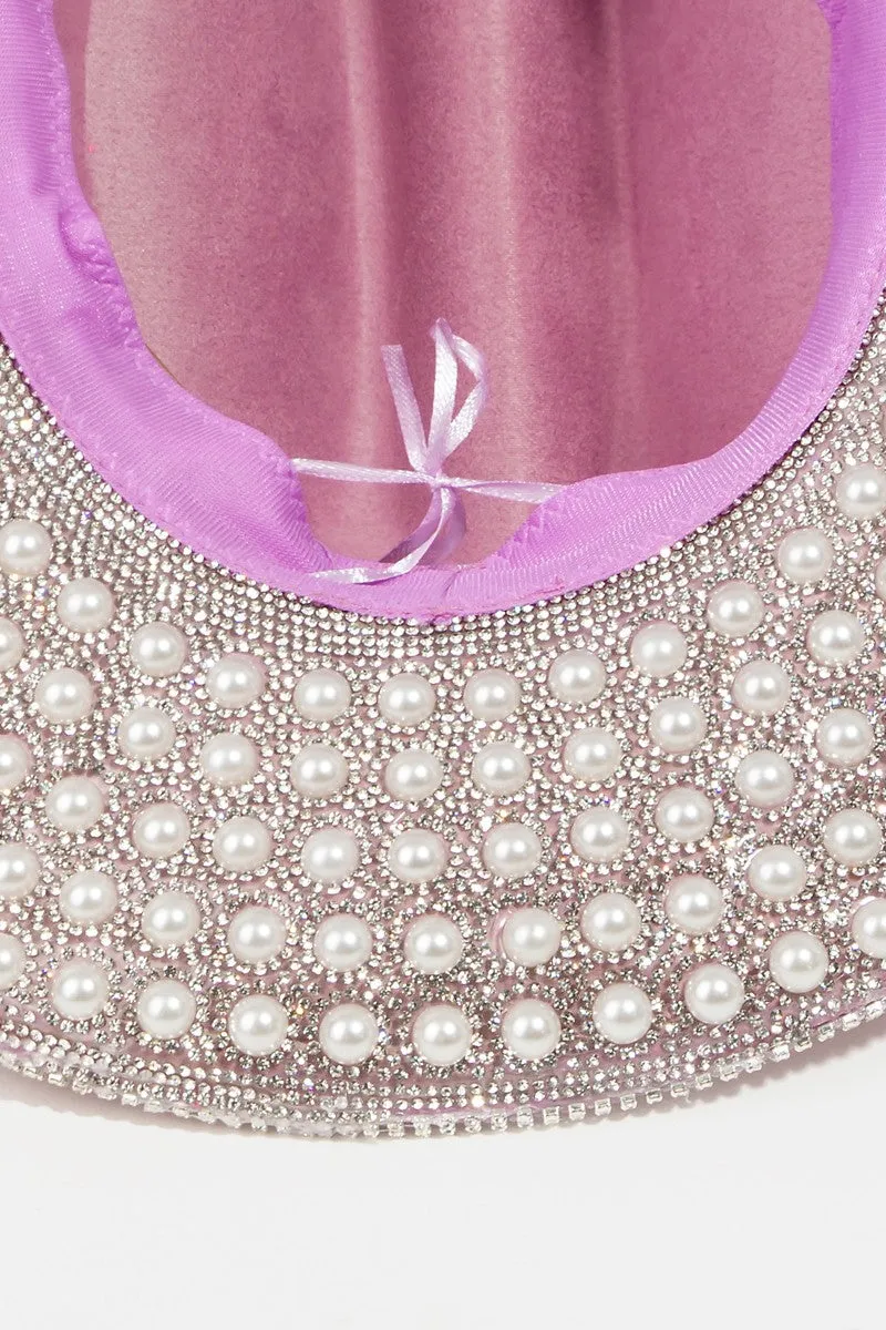 Rhinestone Pearl Trim Cowboy Hat