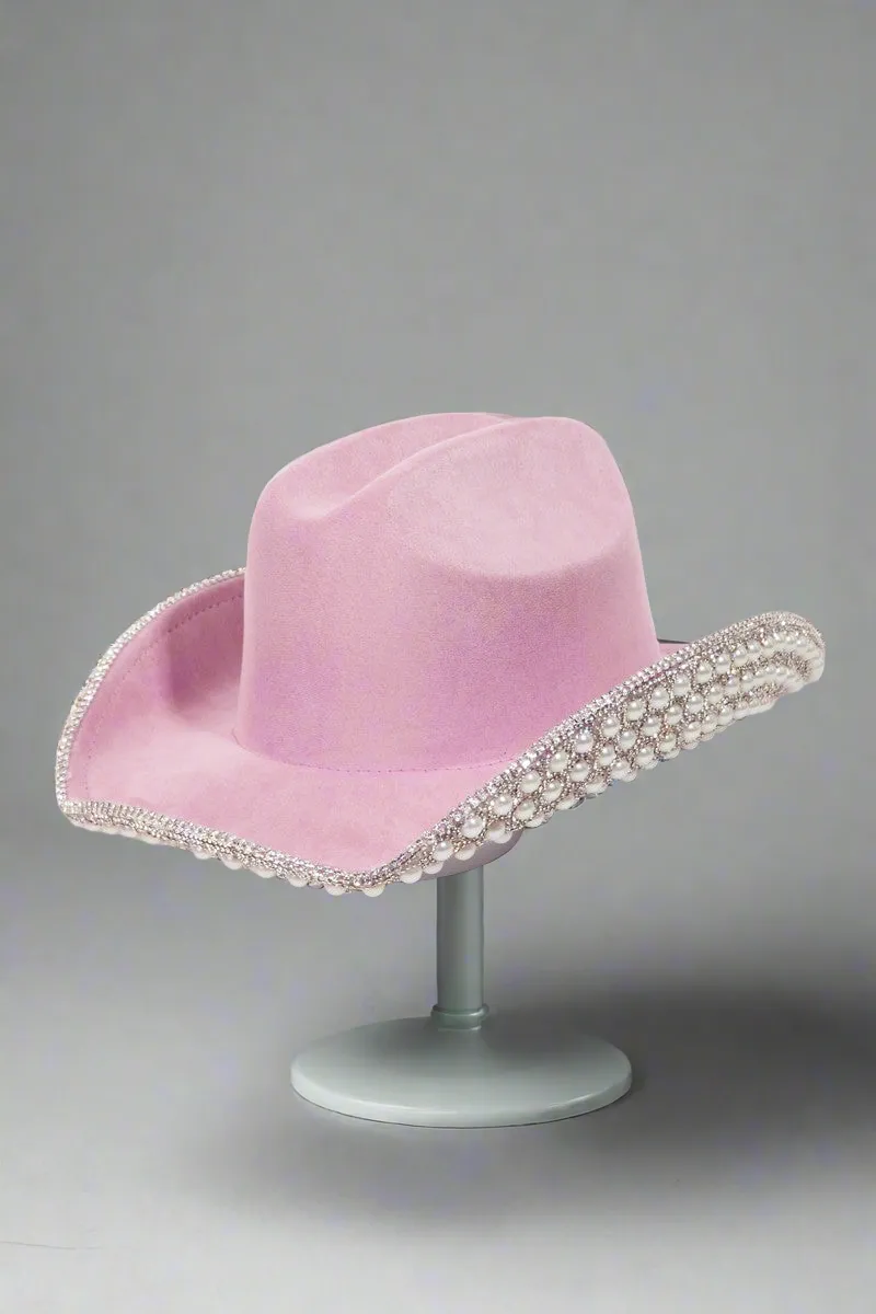 Rhinestone Pearl Trim Cowboy Hat
