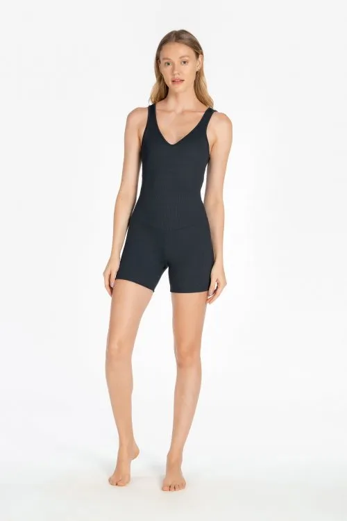Rib Short Jumpsuit | Activewear | Black