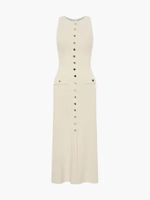 Ribbed Knit Midi Dress with Button Detail