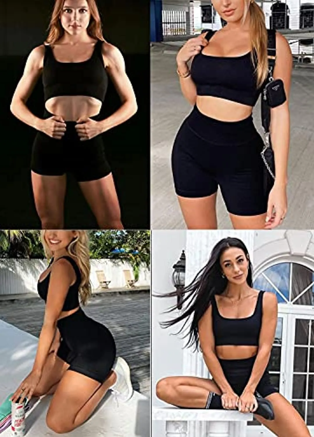 Ribbed Workout Sets for Women 2 Piece Gym Outfits Crop Tops High Waist Running Shorts Yoga Activewear