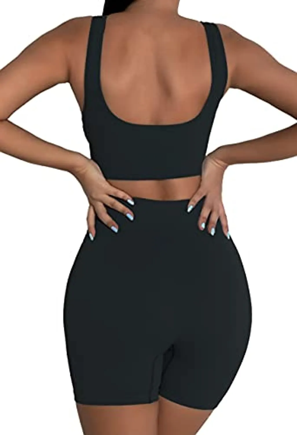 Ribbed Workout Sets for Women 2 Piece Gym Outfits Crop Tops High Waist Running Shorts Yoga Activewear