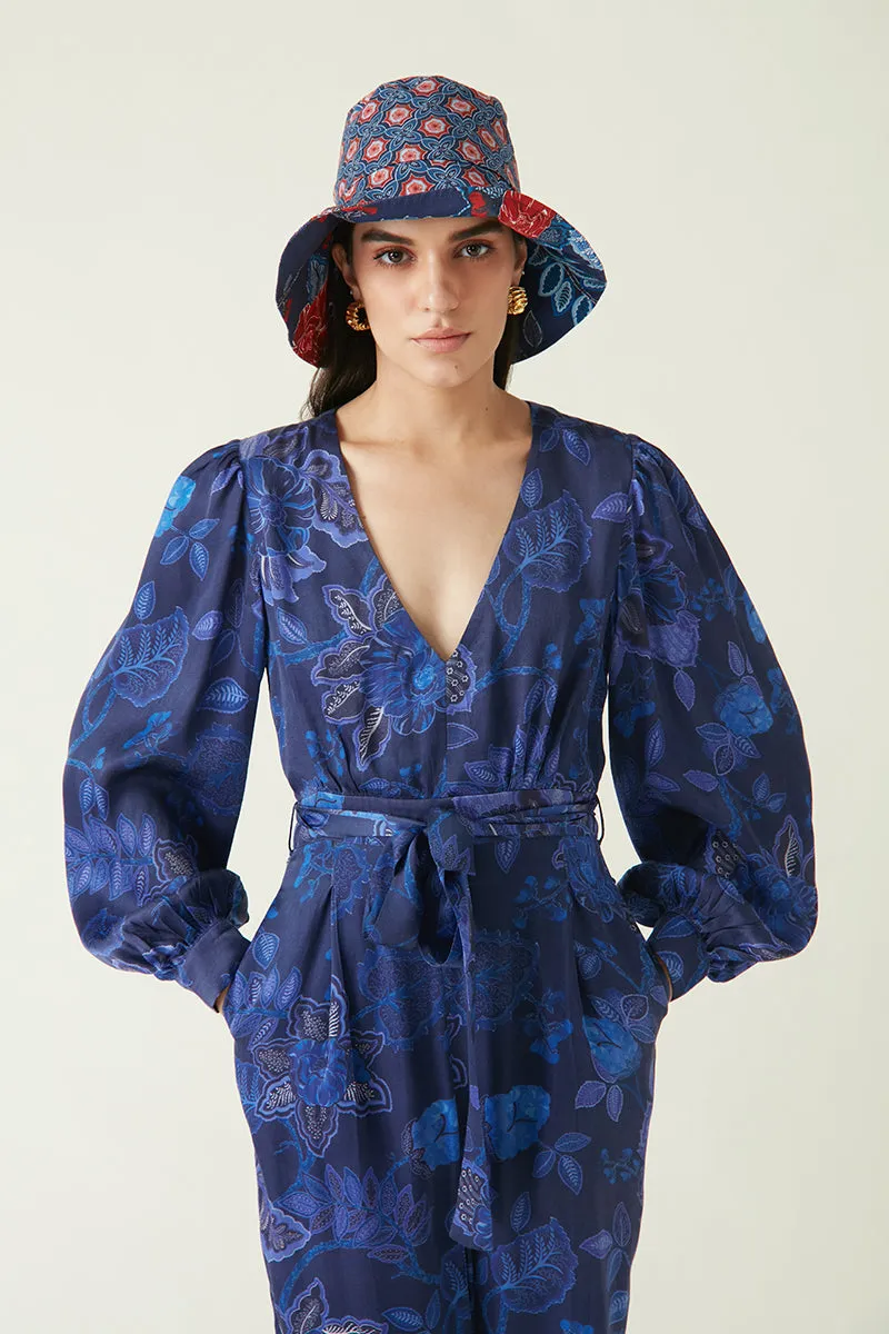 Rockefeller Holidays I  Sumba Printed Jumpsuit Linen Satin   Navy/Navy Java collection 2JV-61