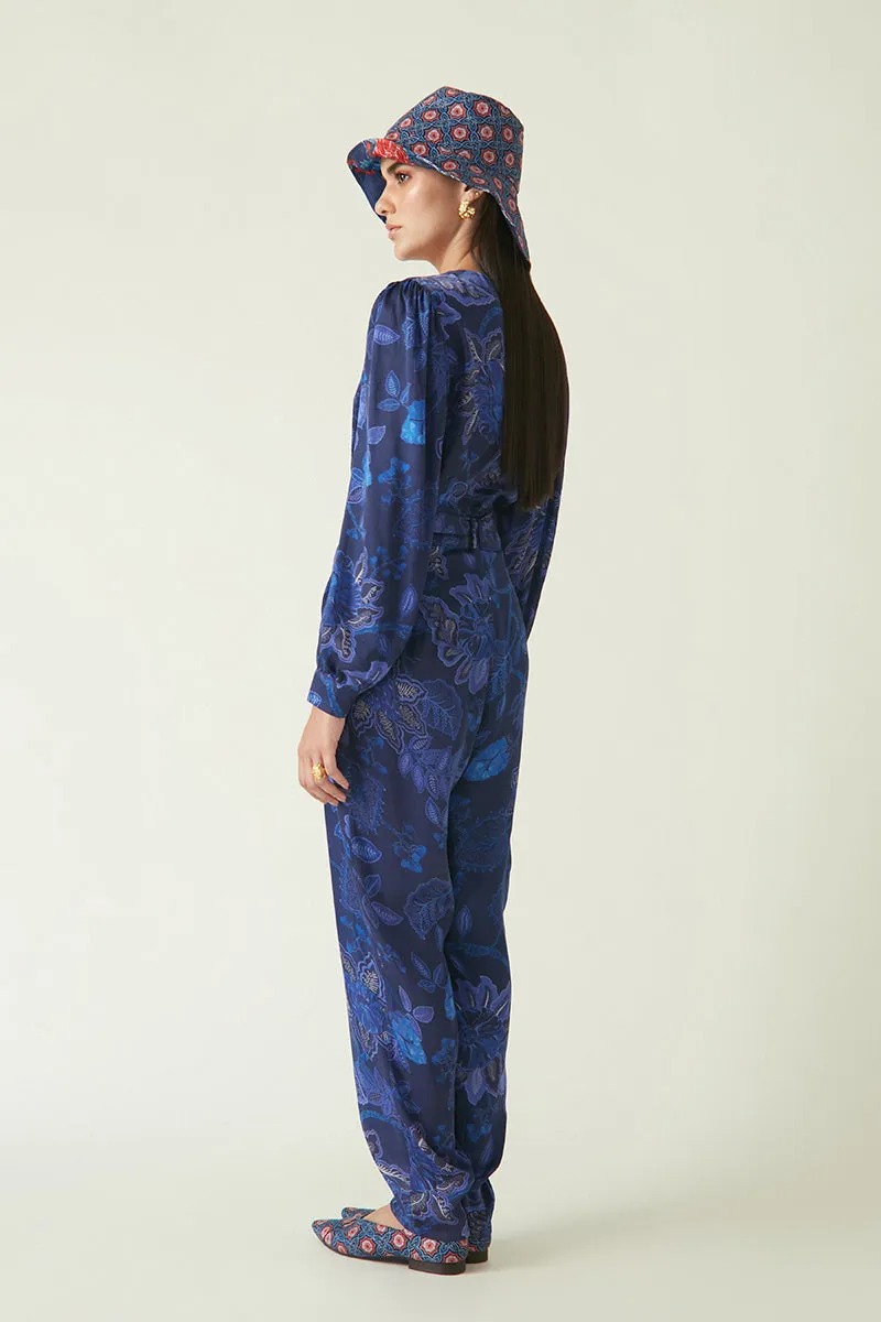 Rockefeller Holidays I  Sumba Printed Jumpsuit Linen Satin   Navy/Navy Java collection 2JV-61