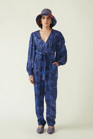 Rockefeller Holidays I  Sumba Printed Jumpsuit Linen Satin   Navy/Navy Java collection 2JV-61