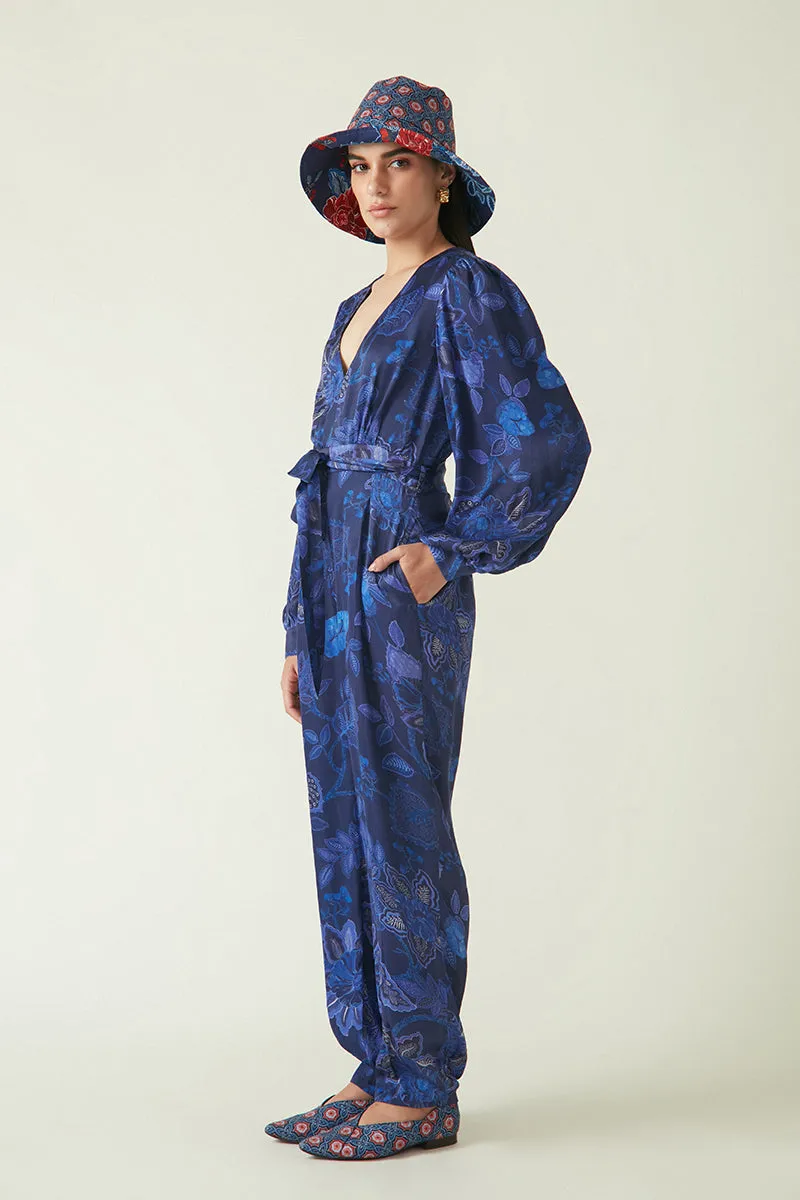 Rockefeller Holidays I  Sumba Printed Jumpsuit Linen Satin   Navy/Navy Java collection 2JV-61