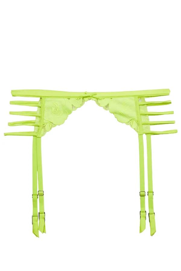 Rose Logo Embroidery Garter Belt - Neon Yellow