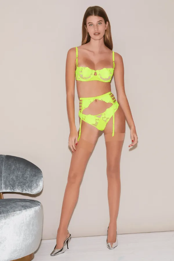 Rose Logo Embroidery Garter Belt - Neon Yellow