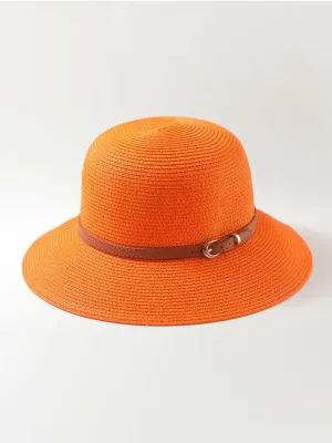 Round Top Straw Bucket Hat in Orange