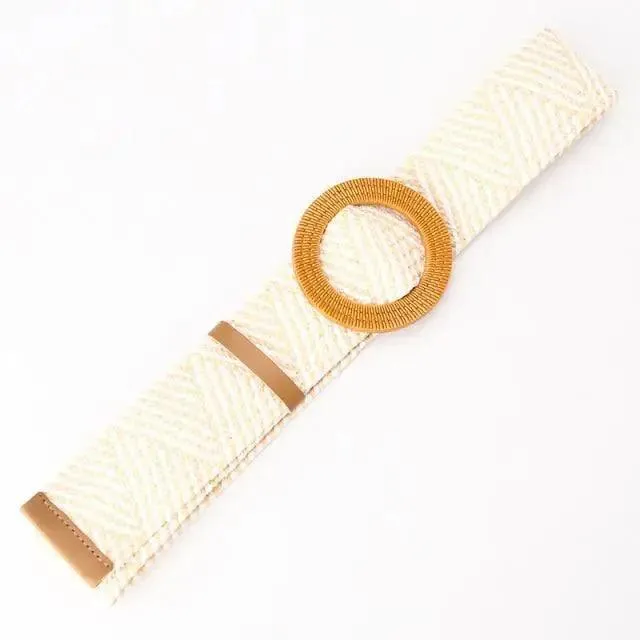 Round Women Waist Belt Classic Wooden Buckle Casual Style Buckle Simple Lightweight Waist Dress Band