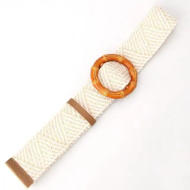 Round Women Waist Belt Classic Wooden Buckle Casual Style Buckle Simple Lightweight Waist Dress Band