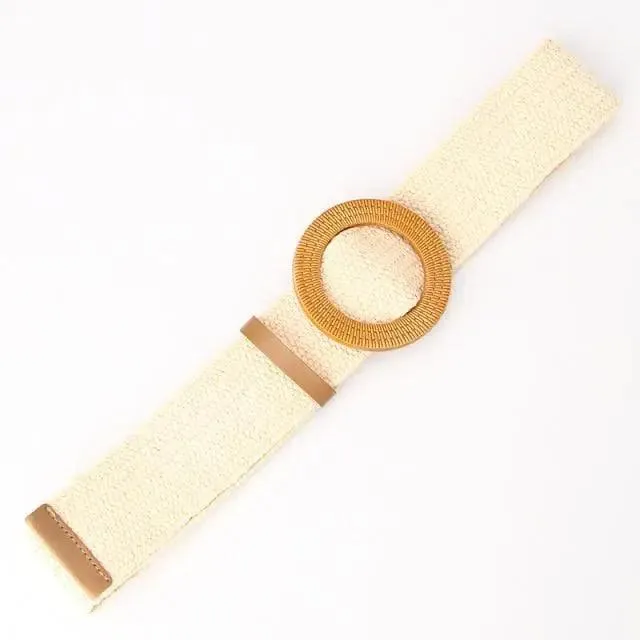 Round Women Waist Belt Classic Wooden Buckle Casual Style Buckle Simple Lightweight Waist Dress Band