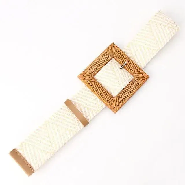 Round Women Waist Belt Classic Wooden Buckle Casual Style Buckle Simple Lightweight Waist Dress Band