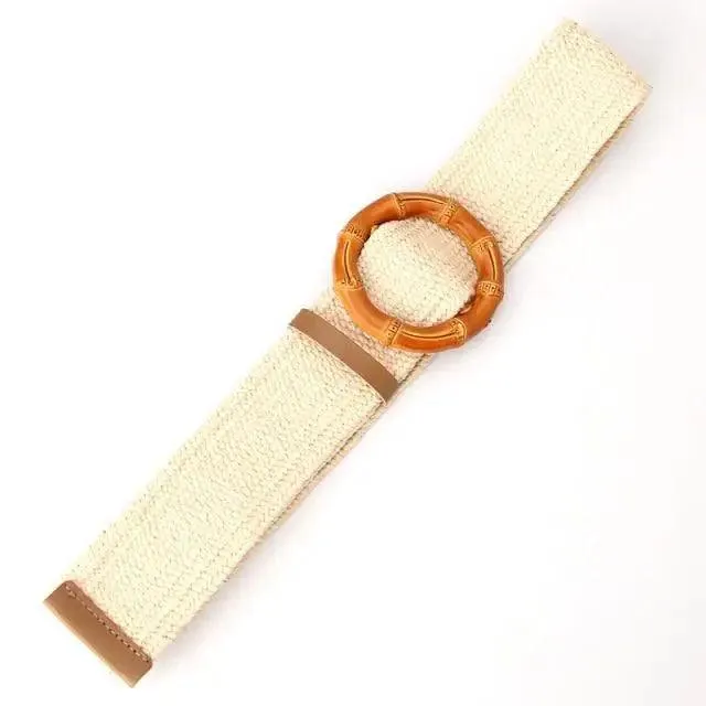 Round Women Waist Belt Classic Wooden Buckle Casual Style Buckle Simple Lightweight Waist Dress Band