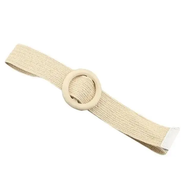 Round Wooden Smooth Buckle Waistbands For Women Vintage Design Skinny Dress Belt Charming Gift For Ladies