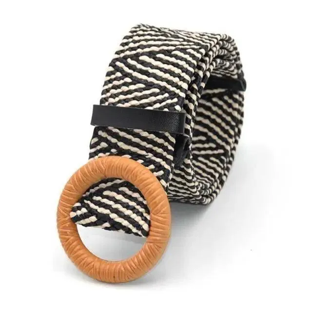 Round Wooden Smooth Buckle Waistbands For Women Vintage Design Skinny Dress Belt Charming Gift For Ladies