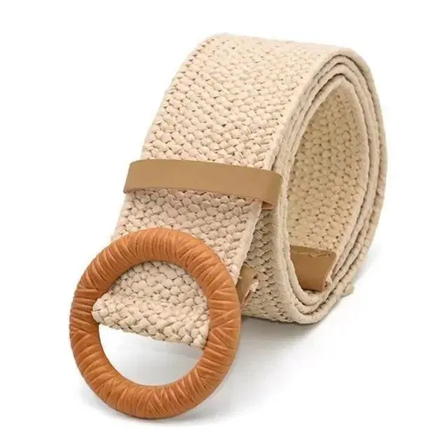 Round Wooden Smooth Buckle Waistbands For Women Vintage Design Skinny Dress Belt Charming Gift For Ladies