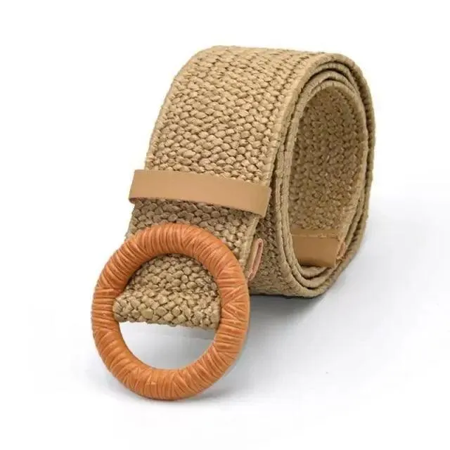 Round Wooden Smooth Buckle Waistbands For Women Vintage Design Skinny Dress Belt Charming Gift For Ladies