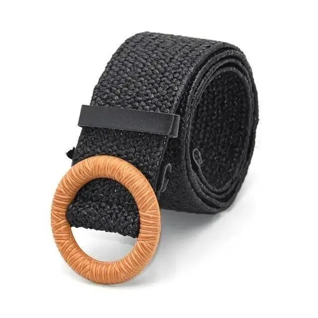 Round Wooden Smooth Buckle Waistbands For Women Vintage Design Skinny Dress Belt Charming Gift For Ladies