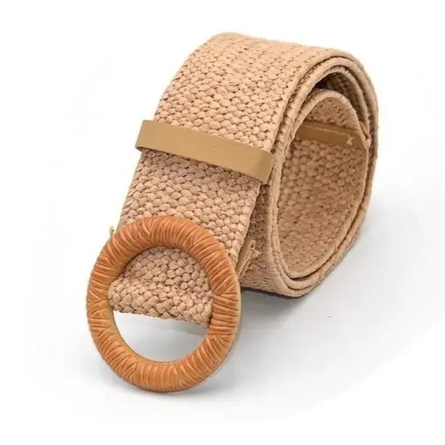 Round Wooden Smooth Buckle Waistbands For Women Vintage Design Skinny Dress Belt Charming Gift For Ladies