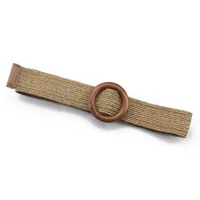 Round Wooden Smooth Buckle Waistbands For Women Vintage Design Skinny Dress Belt Charming Gift For Ladies