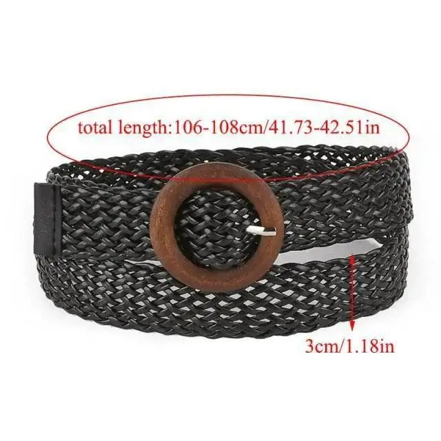 Round Wooden Smooth Buckle Waistbands For Women Vintage Design Skinny Dress Belt Charming Gift For Ladies