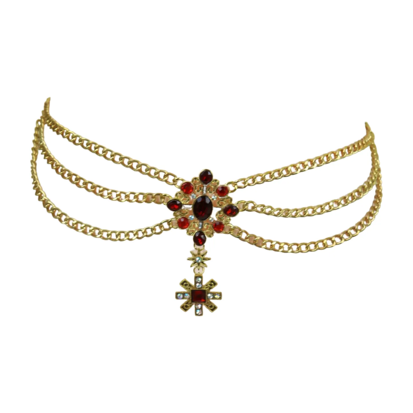 Rusty Gold Metal Chain Belt British Red Cross Star Charm S M