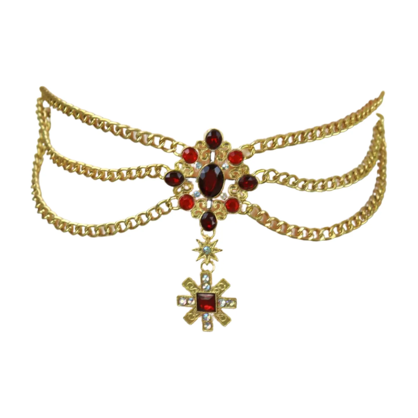 Rusty Gold Metal Chain Belt British Red Cross Star Charm S M