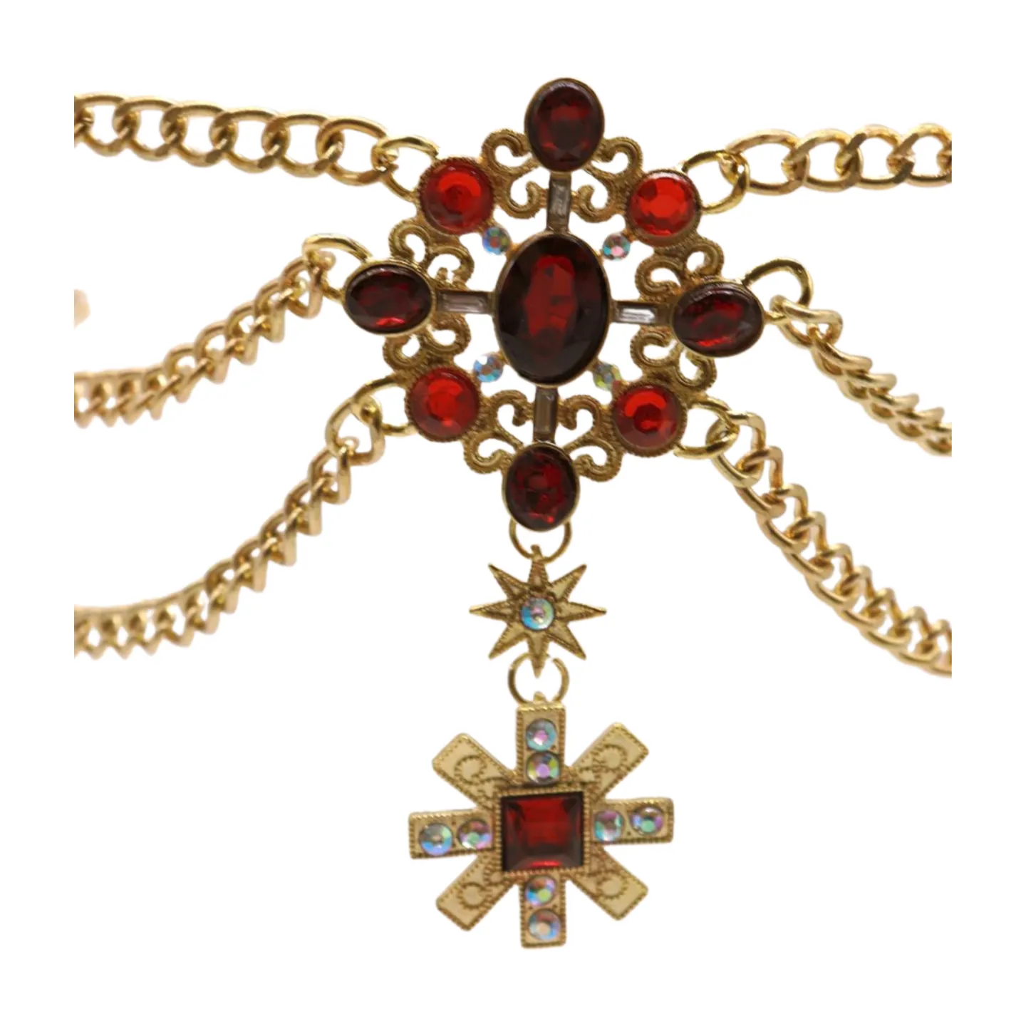 Rusty Gold Metal Chain Belt British Red Cross Star Charm S M