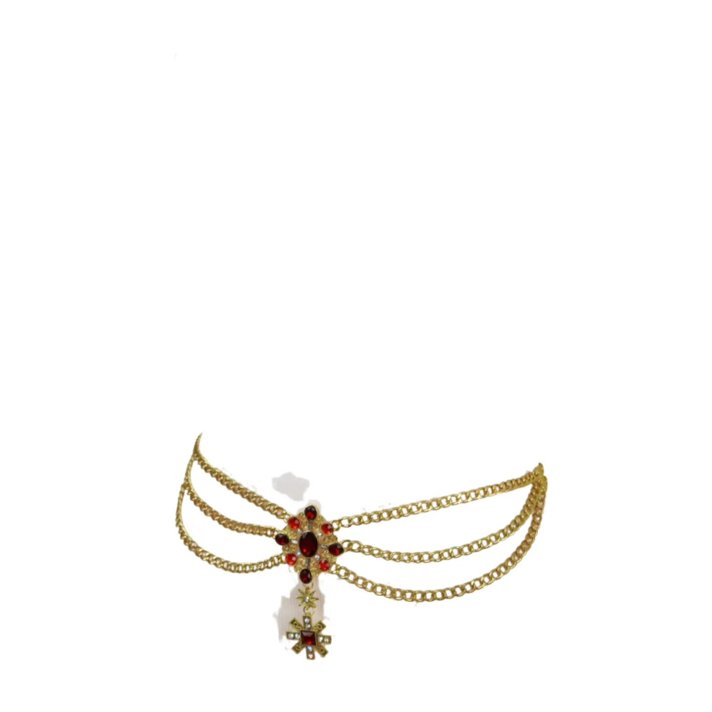 Rusty Gold Metal Chain Belt British Red Cross Star Charm S M