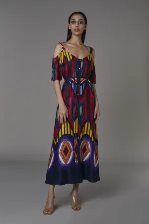 Saaksha & KinniÂ    I   Afghani circle print summer frock with sleeves Satin Multi SS22137