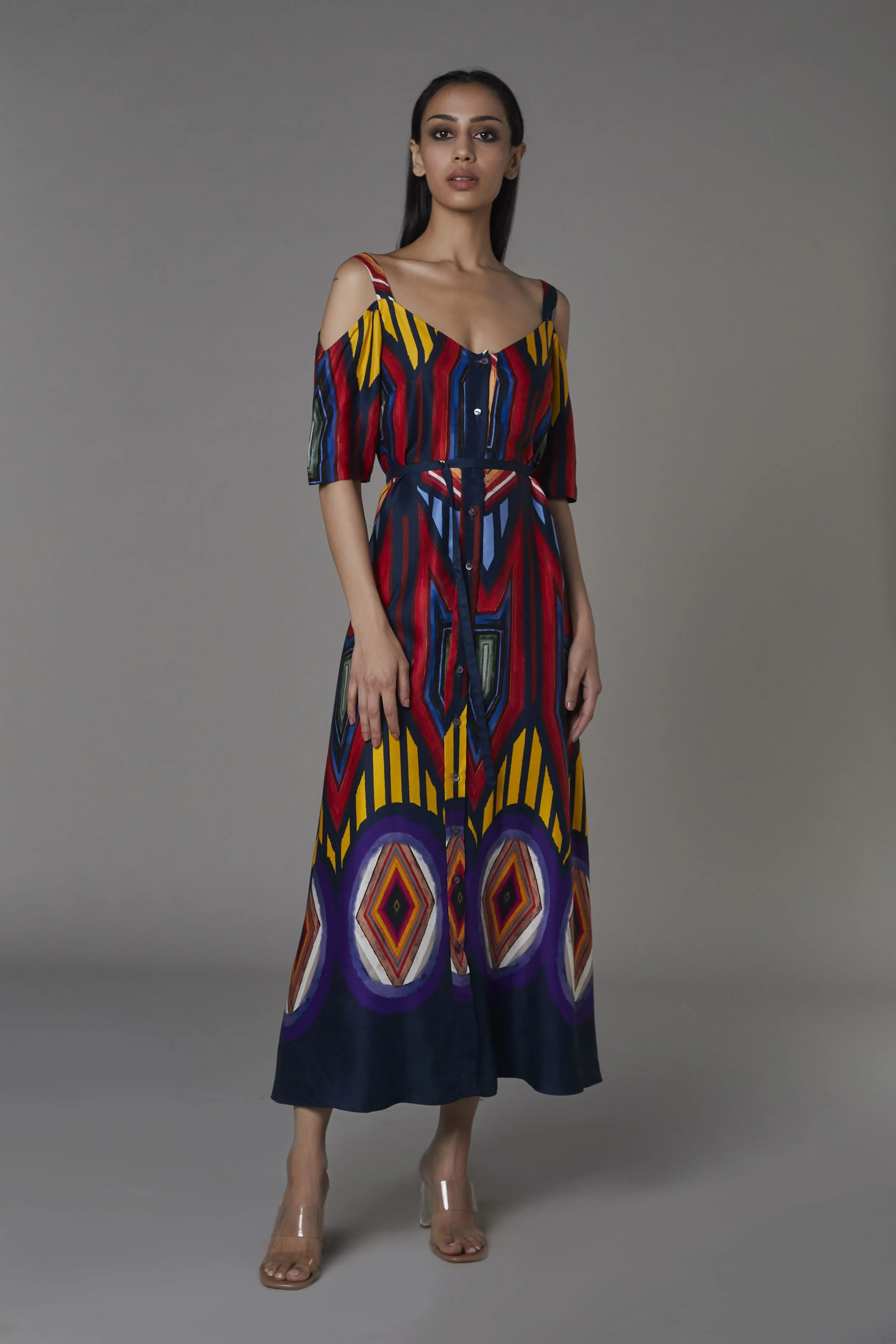 Saaksha & KinniÂ    I   Afghani circle print summer frock with sleeves Satin Multi SS22137