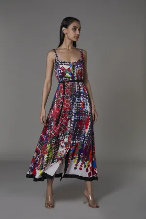 Saaksha & KinniÂ    I   AK print sleeveless summer dress with belt Satin Multi SS22009