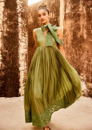 Sage green maxi dress and scarf