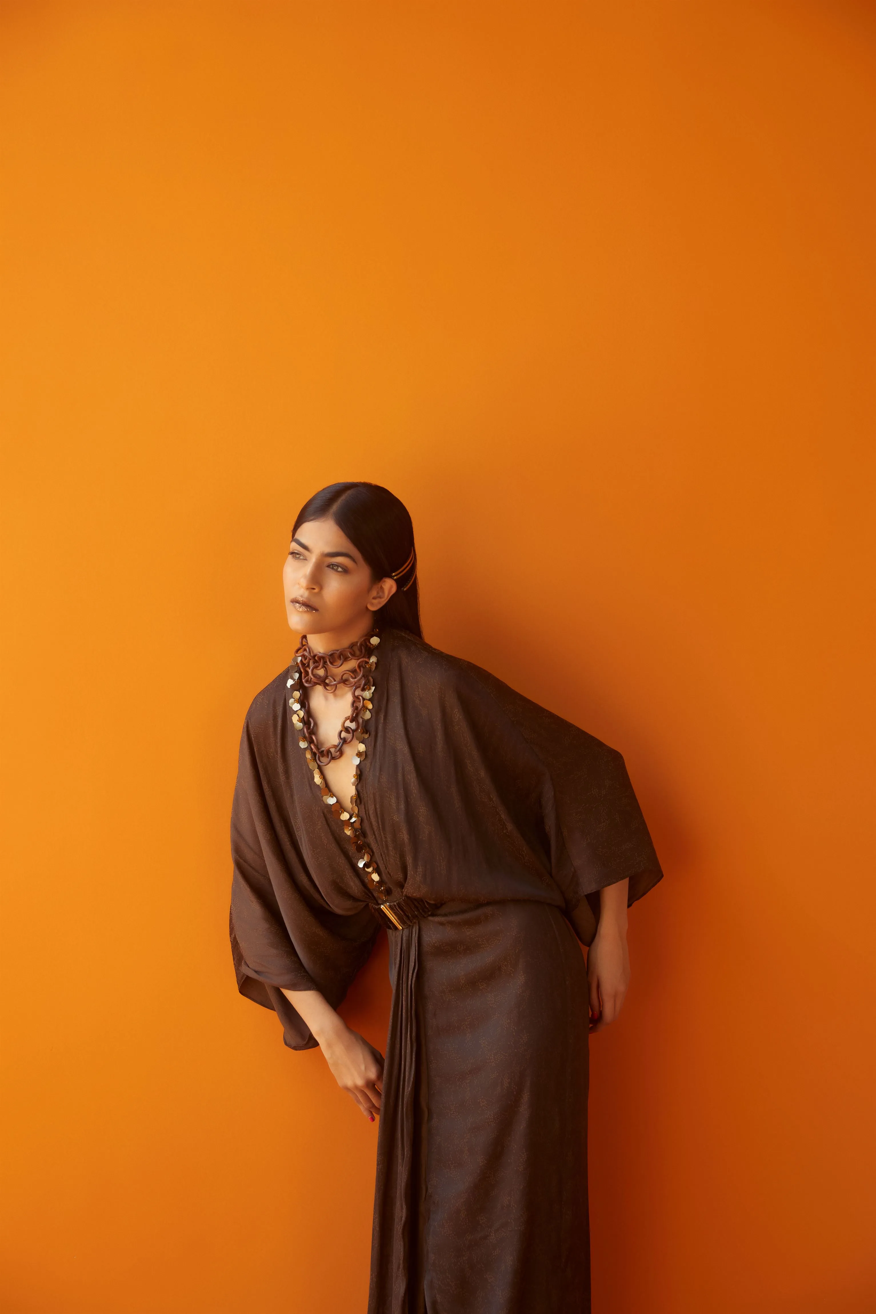 Sakshi Khetterpal  I  Dresses Dress With Belt= 1Pc Cacao SK-041 A/W2024 Seasons