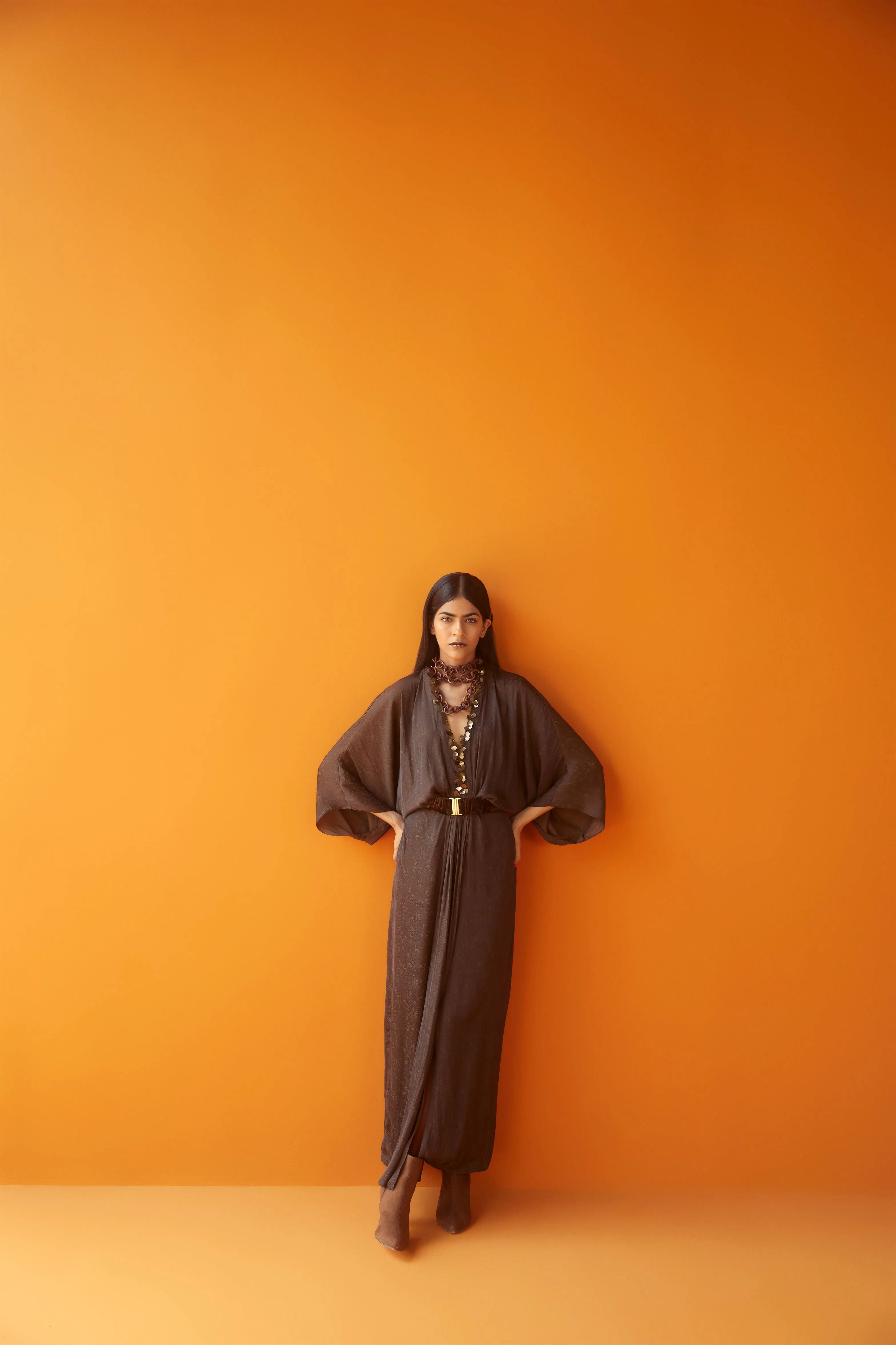 Sakshi Khetterpal  I  Dresses Dress With Belt= 1Pc Cacao SK-041 A/W2024 Seasons