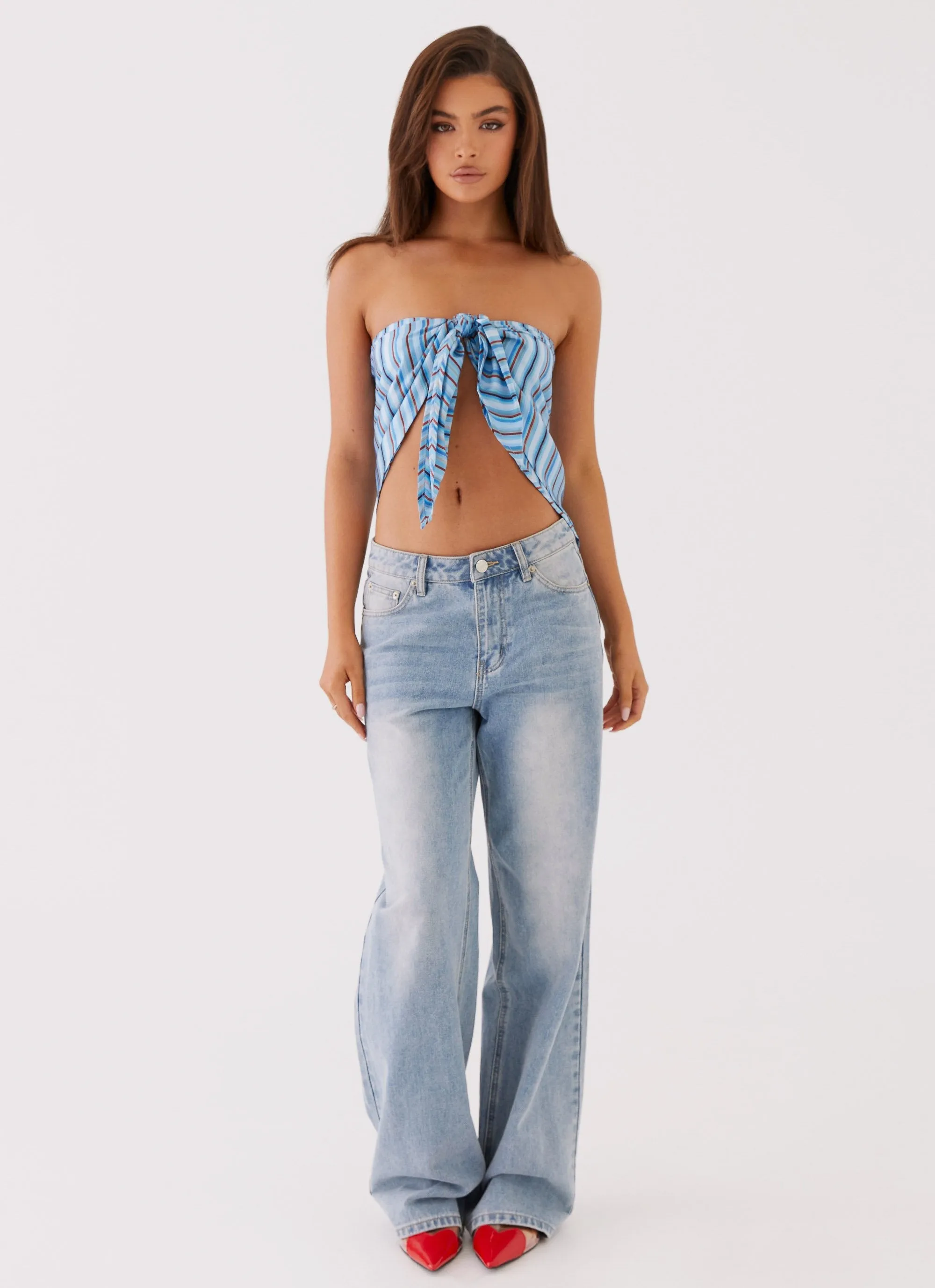 Salta Satin Scarf Top - Blue Stripe