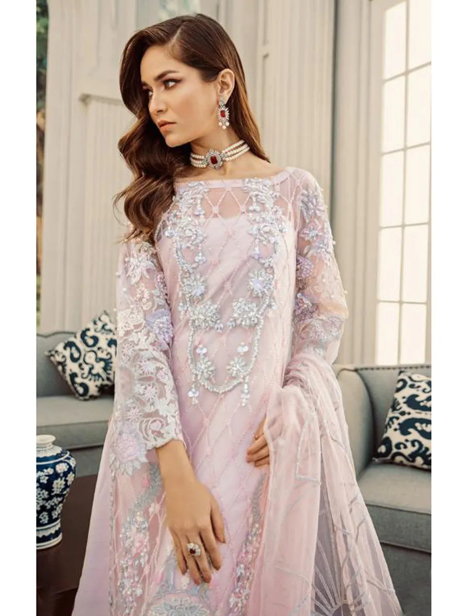 Sara Pastel Pink Net Pakistani Suit