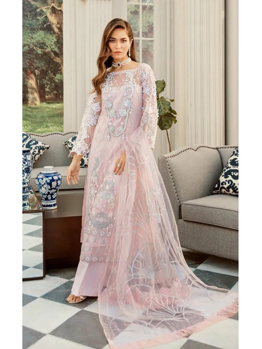 Sara Pastel Pink Net Pakistani Suit