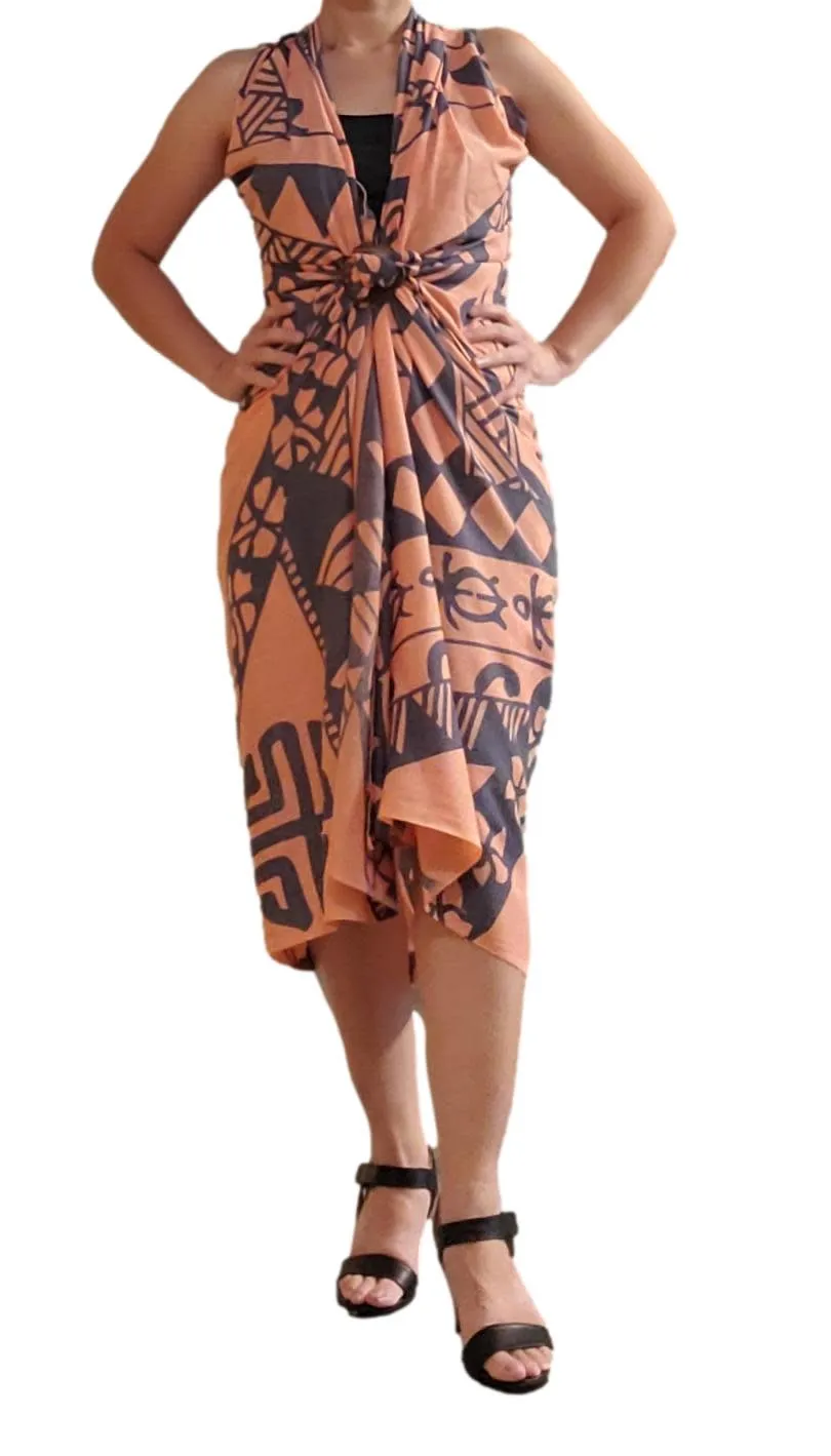 Sarong - Full - Holoholo - Peach Pink and Bluestone