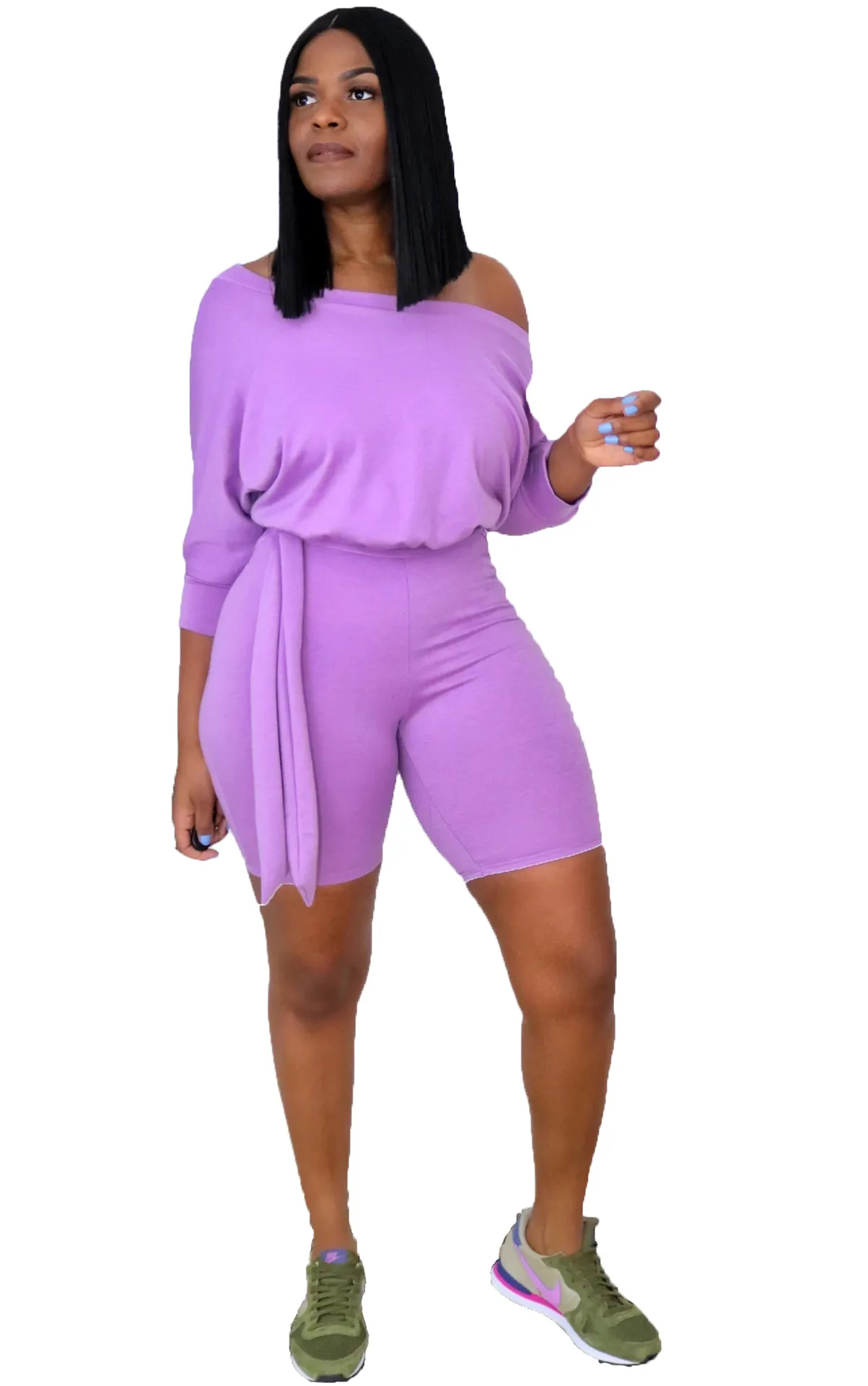 Sassy Slant Belted Off-Shoulder Romper