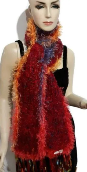 Scarf, boho style, scarf for women, knit scarf, handmade scarf, winter scarf, The red boucle scarf, valentines day