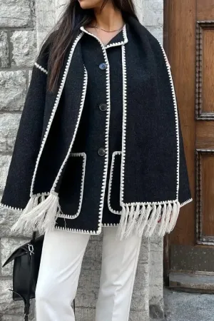 Scarf-Neckline Felt Woolen Coat