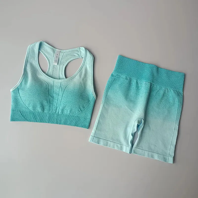 Seamless Yoga Set Women - Workout Sportswear Gym Clothing, Padded Sports Bra High Waist Fitness Shorts, 2 Pieces Sports Suits