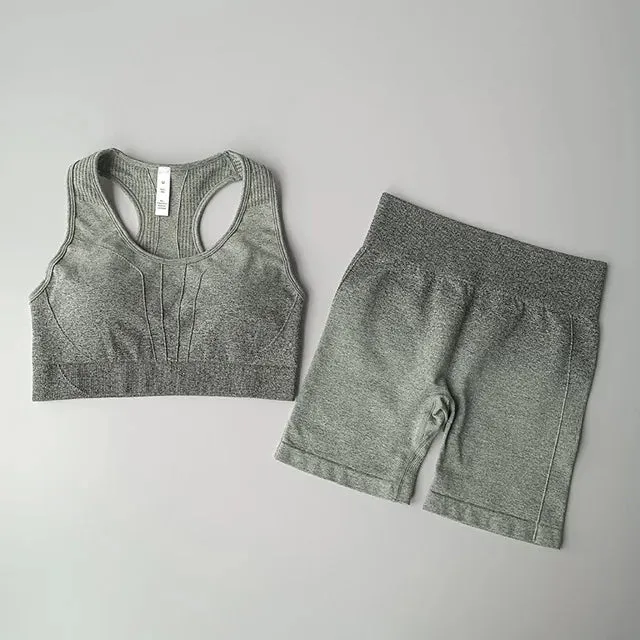 Seamless Yoga Set Women - Workout Sportswear Gym Clothing, Padded Sports Bra High Waist Fitness Shorts, 2 Pieces Sports Suits