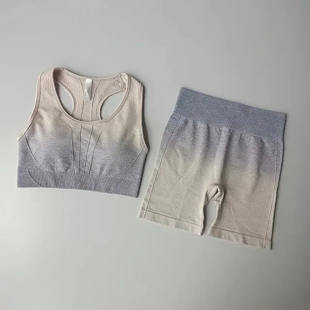 Seamless Yoga Set Women - Workout Sportswear Gym Clothing, Padded Sports Bra High Waist Fitness Shorts, 2 Pieces Sports Suits